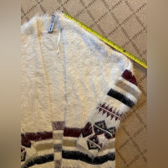 Design Lab ivory open front long sleeved cardigan w black & maroon design XS - Picture 5 of 9